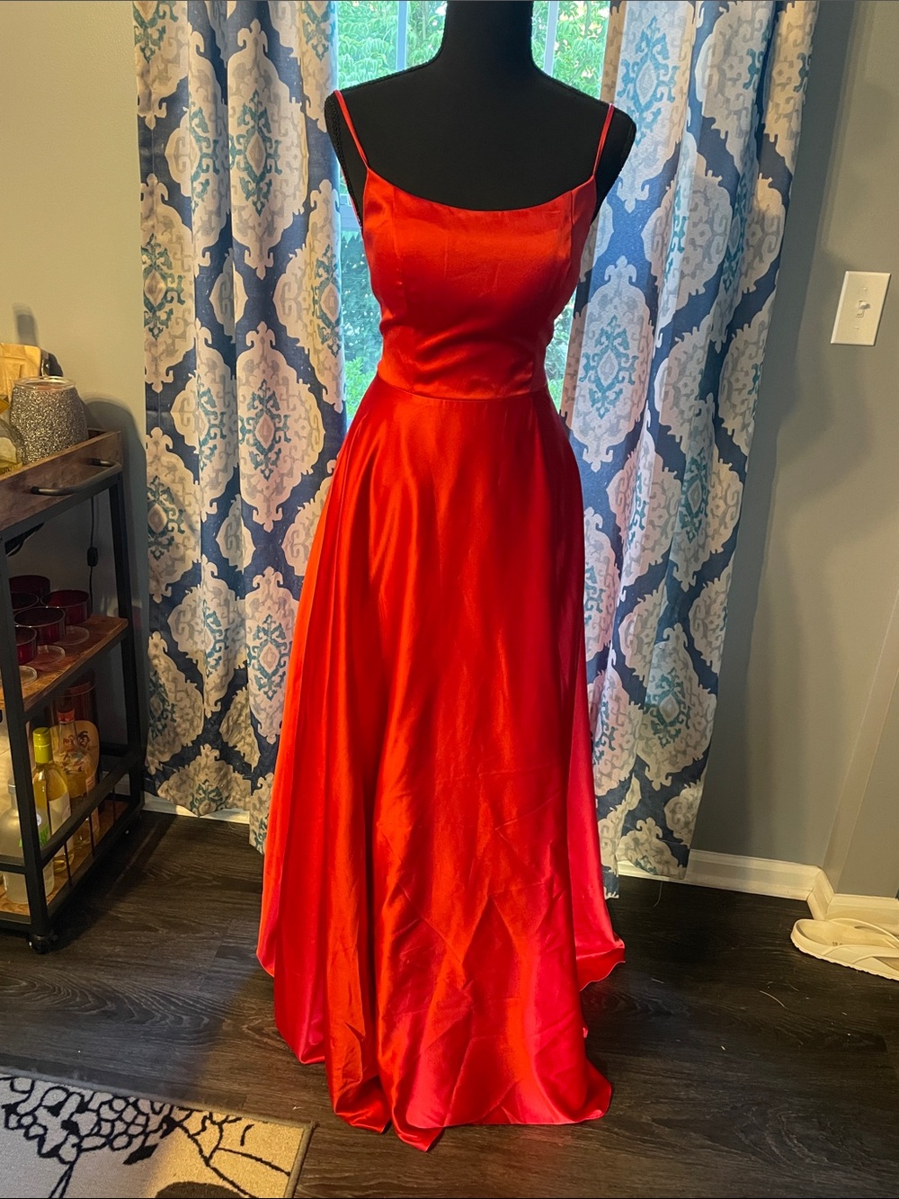 Windsor Red Satin Spaghetti Strap Prom Dress